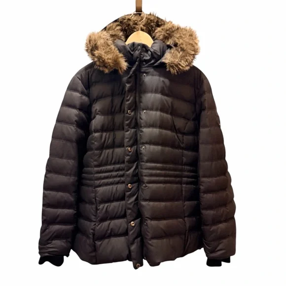 Tommy Hilfiger Women XXL Black Down Feathers Winter Puffer Jacket Faux Fur Hood - Picture 4 of 16